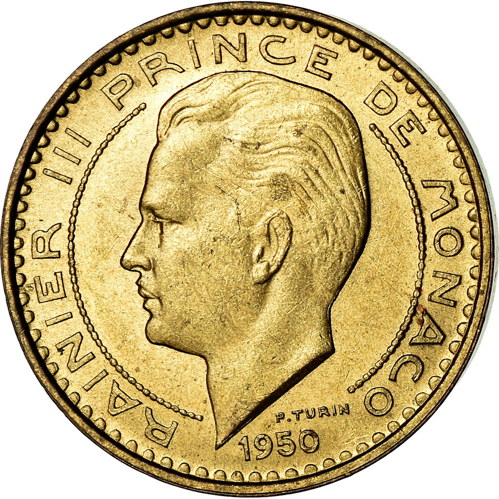 Coin, Monaco, Rainier III, 10 Francs, 1950, AU(55-58), Aluminum-Bronze, KM:130