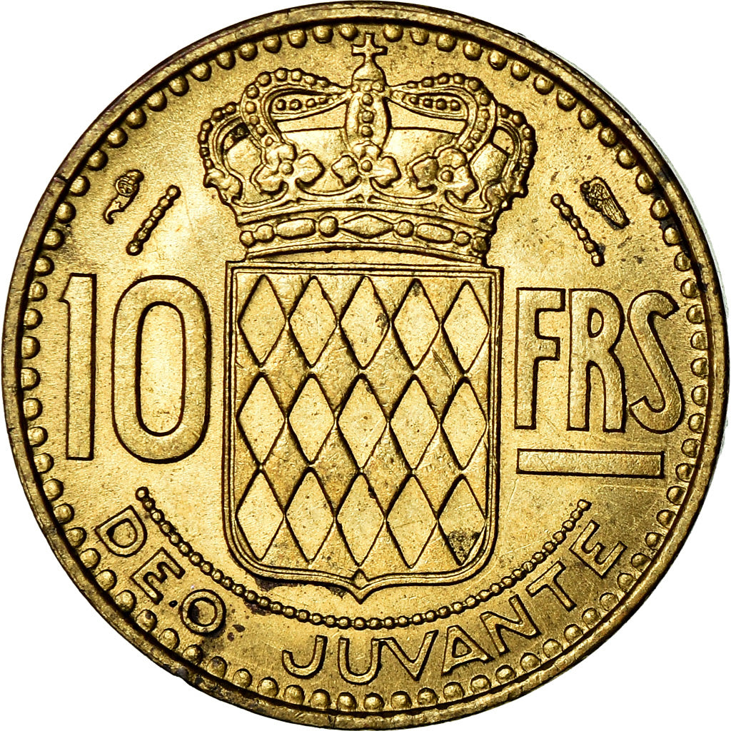Moeda, Mónaco, Rainier III, 10 Francs, 1950, AU(55-58), Alumínio-Bronze