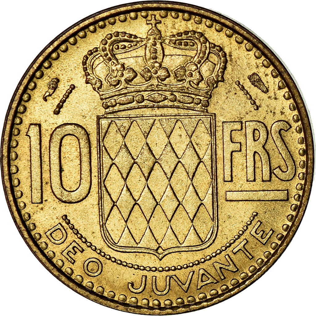Moeda, Mónaco, Rainier III, 10 Francs, 1950, EF(40-45), Alumínio-Bronze