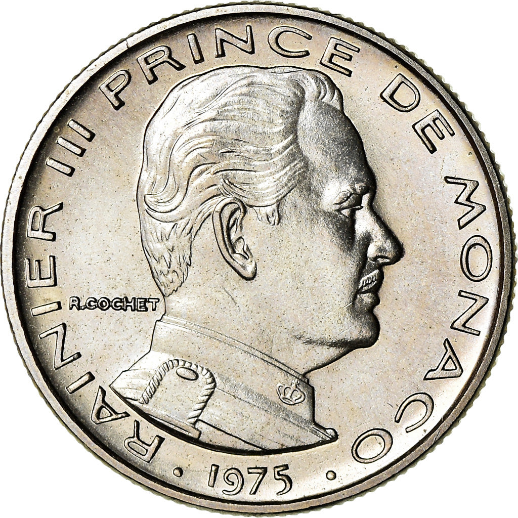 Coin, Monaco, Rainier III, 1/2 Franc, 1975, FDC, MS(65-70), Nickel, KM:145