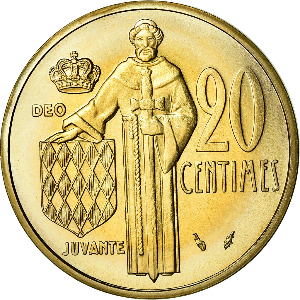Coin, Monaco, Rainier III, 20 Centimes, 1975, FDC, MS(65-70), Aluminum-Bronze
