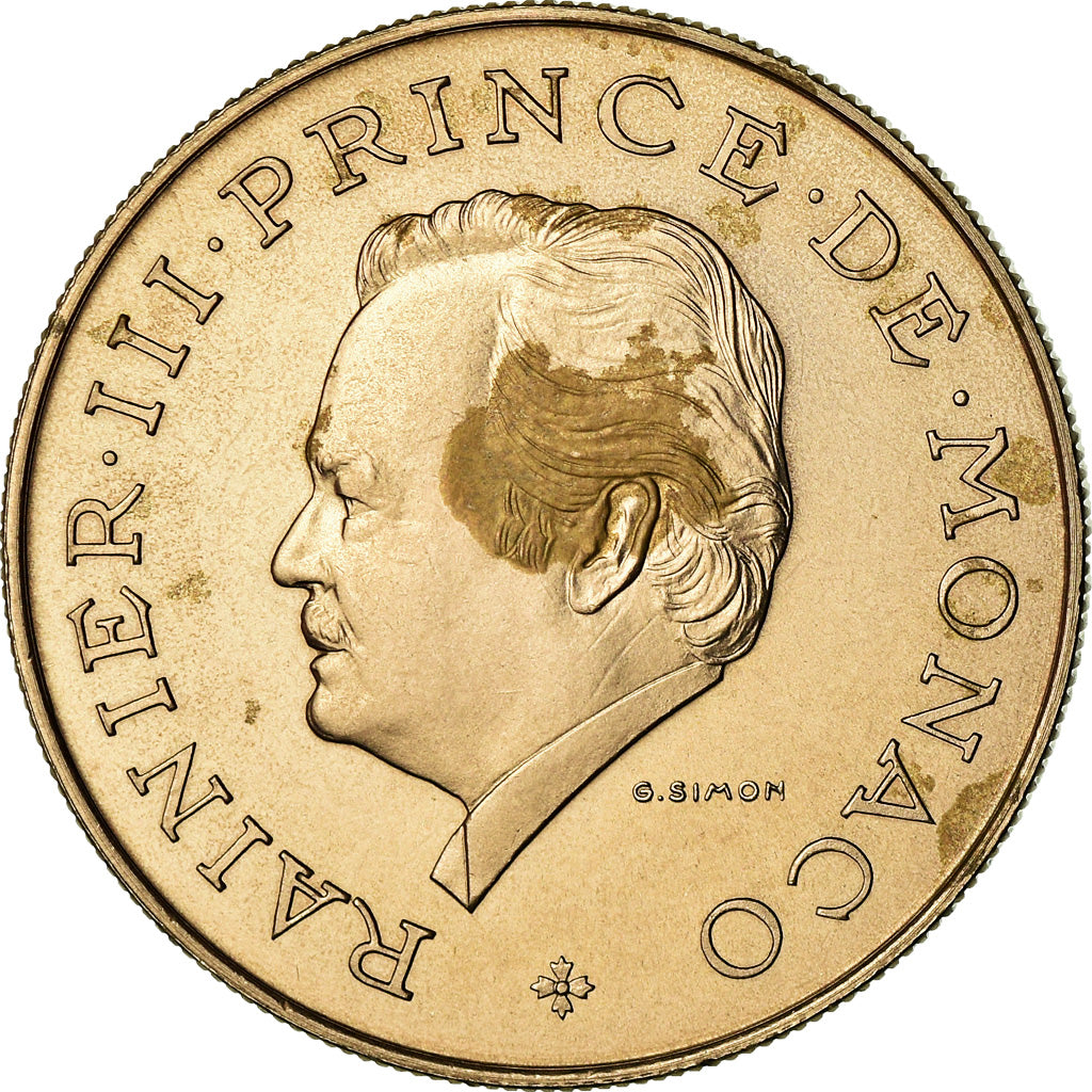 Coin, Monaco, Rainier III, 10 Francs, 1975, MS(64), Copper-Nickel-Aluminum