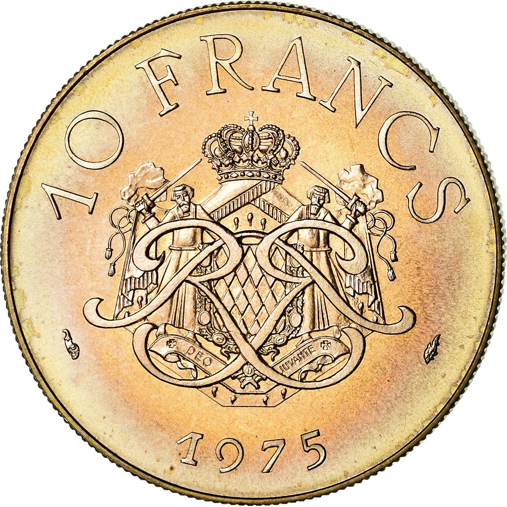 Coin, Monaco, Rainier III, 10 Francs, 1975, MS(64), Copper-Nickel-Aluminum