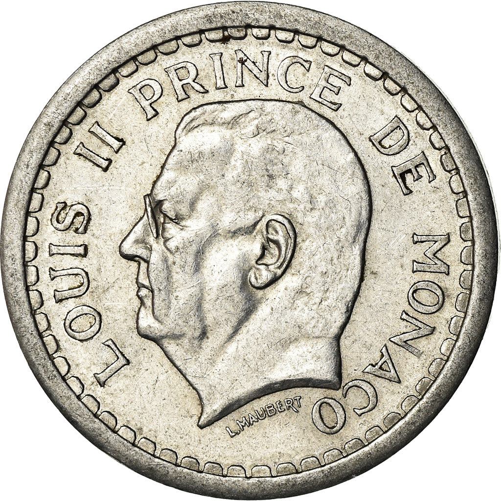 Coin, Monaco, Louis II, 2 Francs, 1943, Poissy, AU(50-53), Aluminum, KM:121