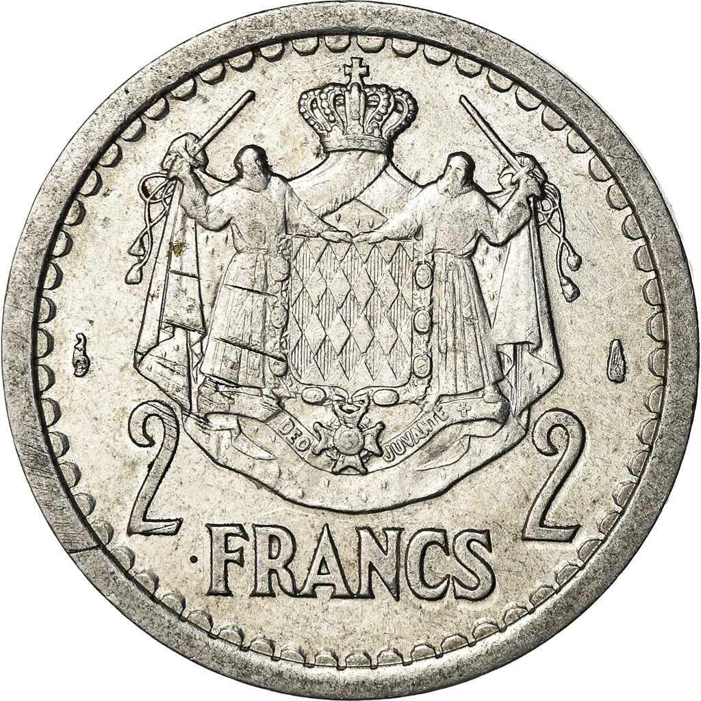 Coin, Monaco, Louis II, 2 Francs, 1943, Poissy, AU(50-53), Aluminum, KM:121