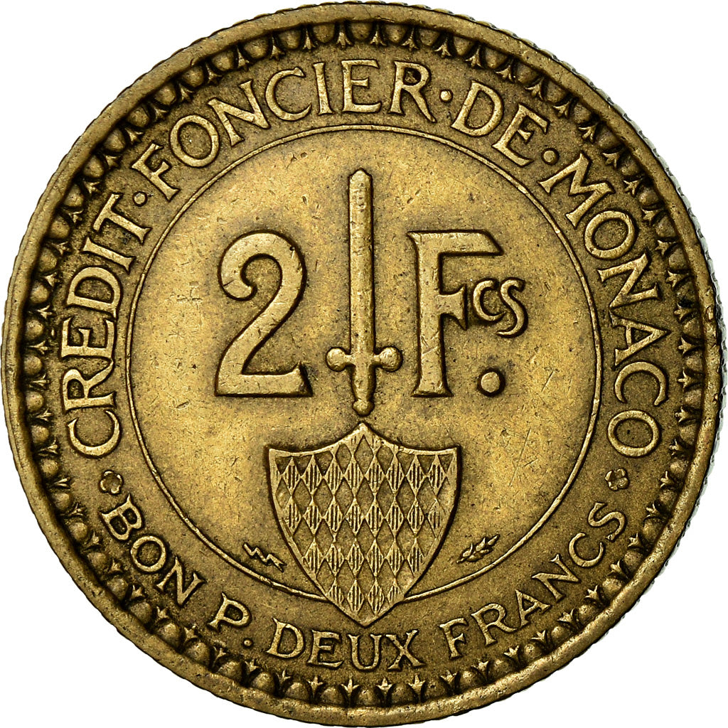 Coin, Monaco, Louis II, 2 Francs, 1926, Poissy, AU(50-53), Aluminum-Bronze
