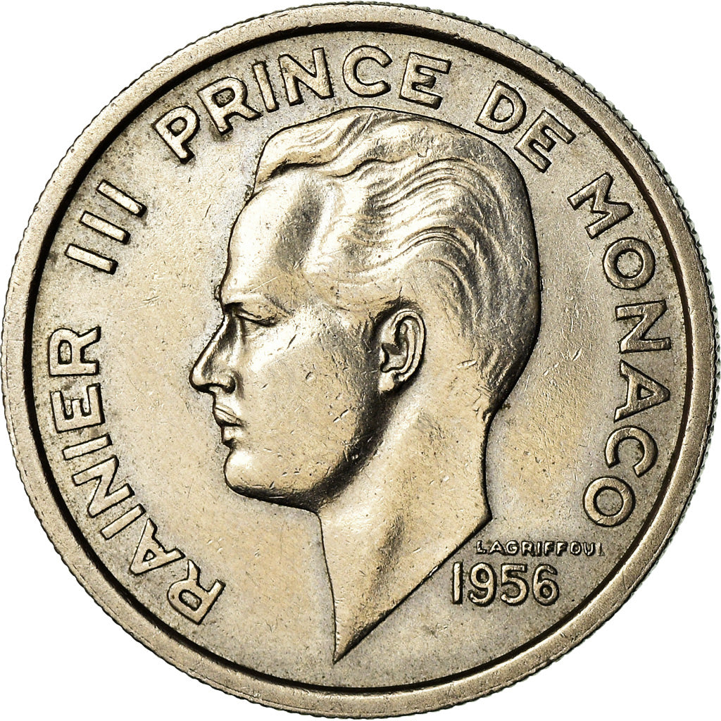 Moeda, Mónaco, Rainier III, 100 Francs, Cent, 1956, AU(55-58), Cobre-níquel