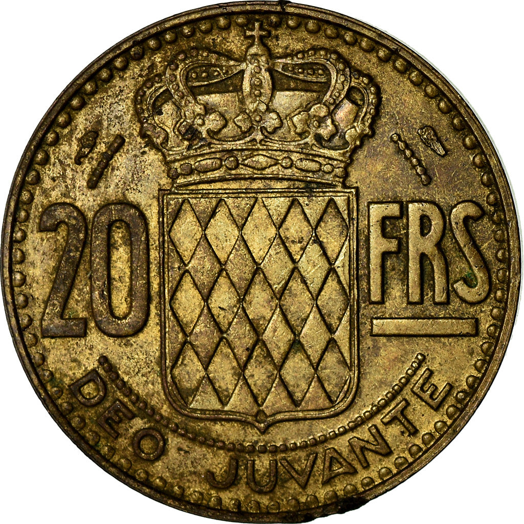Coin, Monaco, Rainier III, 20 Francs, Vingt, 1950, VF(20-25), Aluminum-Bronze