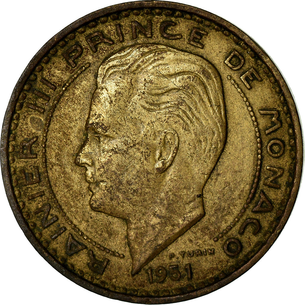 Monnaie, Monaco, Rainier III, 20 Francs, Vingt, 1951, TB, Aluminum-Bronze