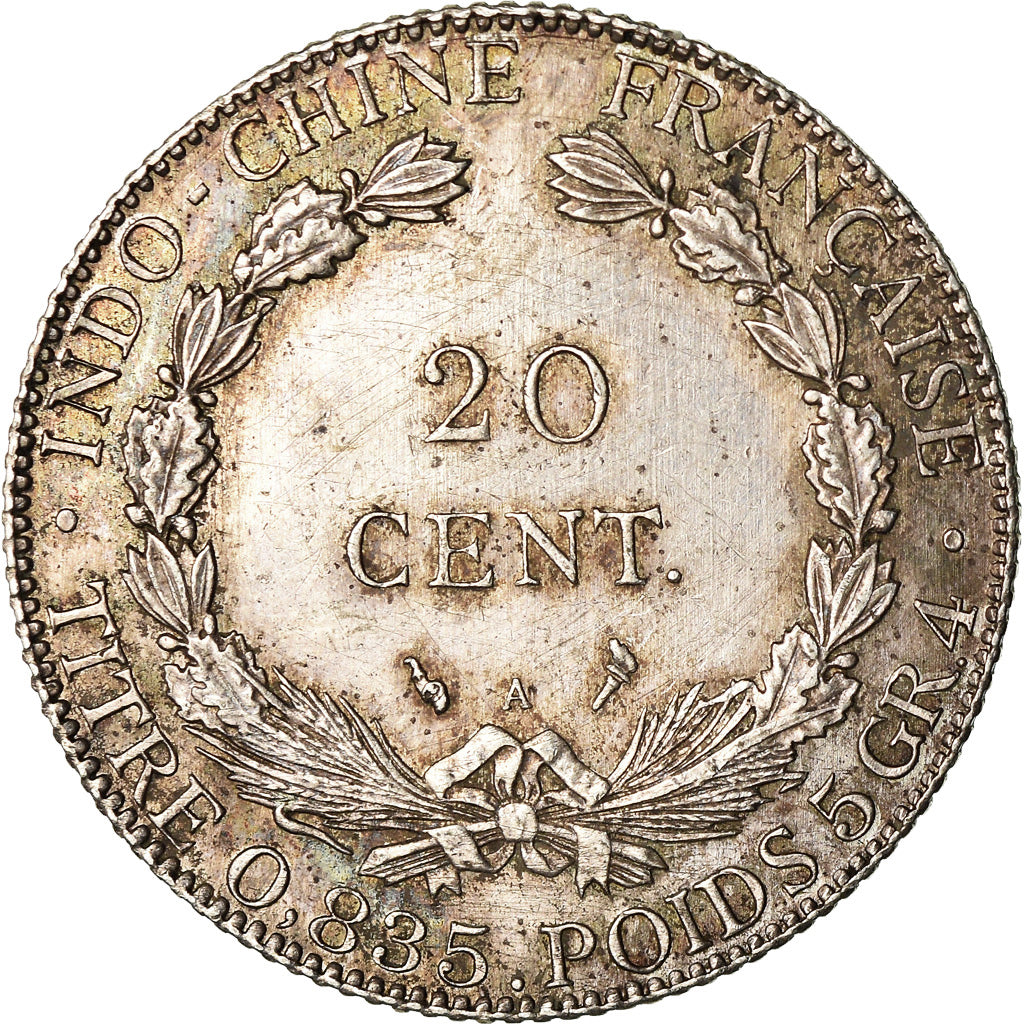 Coin, FRENCH INDO-CHINA, 20 Cents, 1902, Paris, EF(40-45), Silver, KM:10