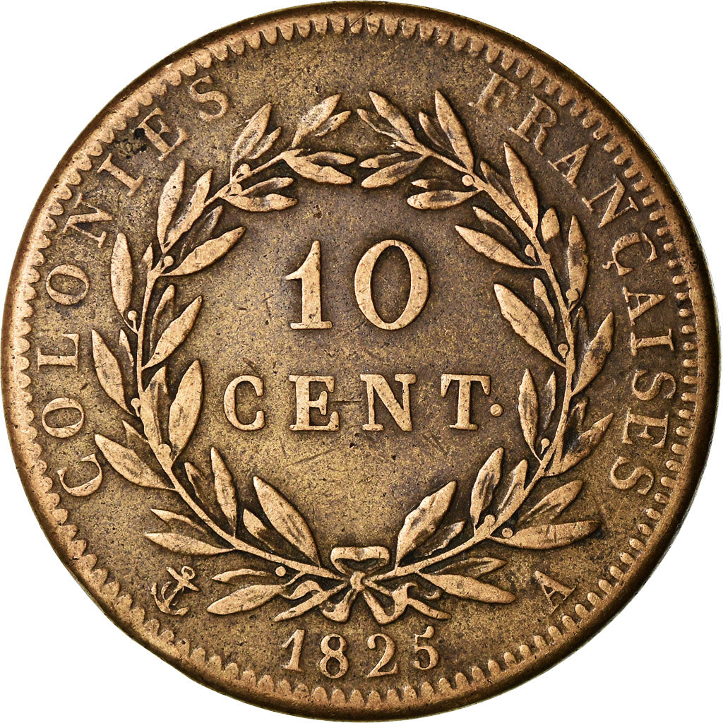 Monnaie, Colonies françaises, Charles X, 10 Centimes, 1825, Paris, TTB, Bronze
