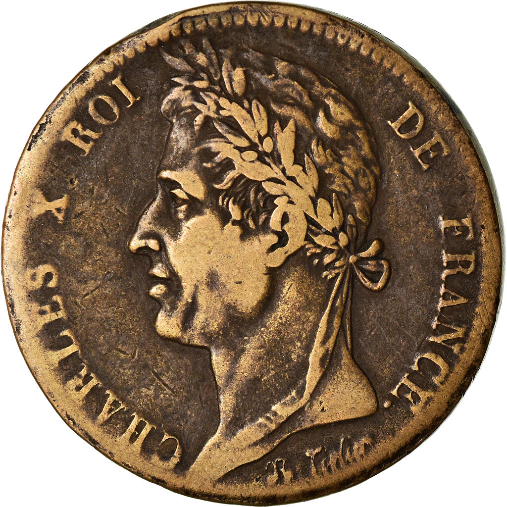 Moneta, Colonie francesi, Charles X, 10 Centimes, 1827, La Rochelle, MB+