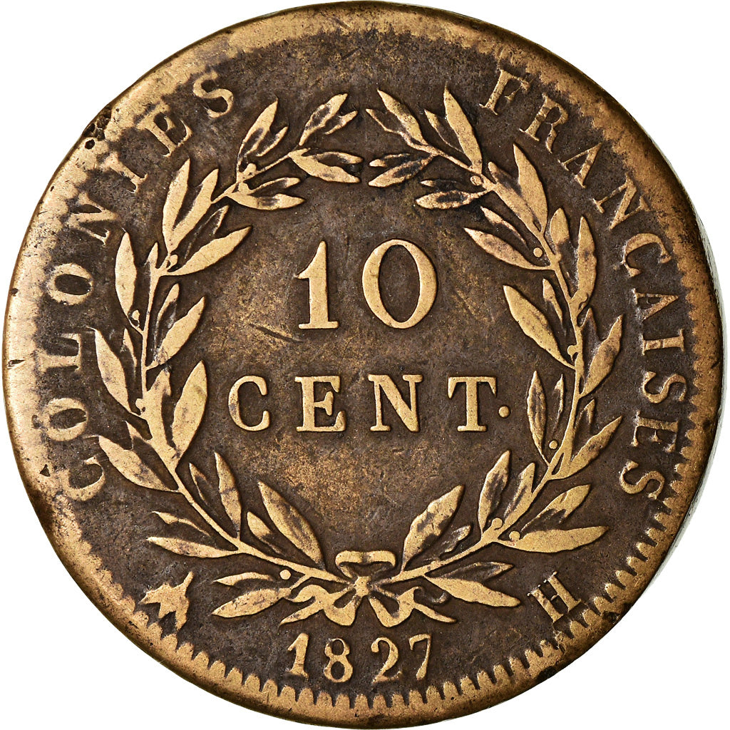 Moneta, Colonie francesi, Charles X, 10 Centimes, 1827, La Rochelle, MB+