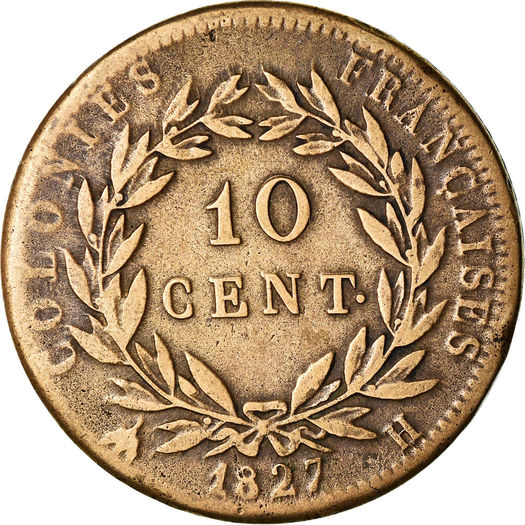 Coin, FRENCH COLONIES, Charles X, 10 Centimes, 1827, La Rochelle, EF(40-45)