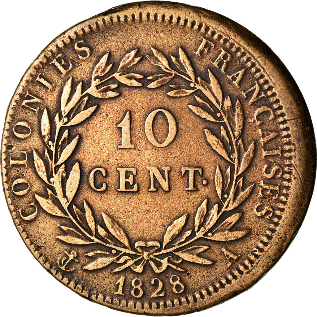 Moneta, Colonie francesi, Charles X, 10 Centimes, 1828, Paris, BB, Bronzo