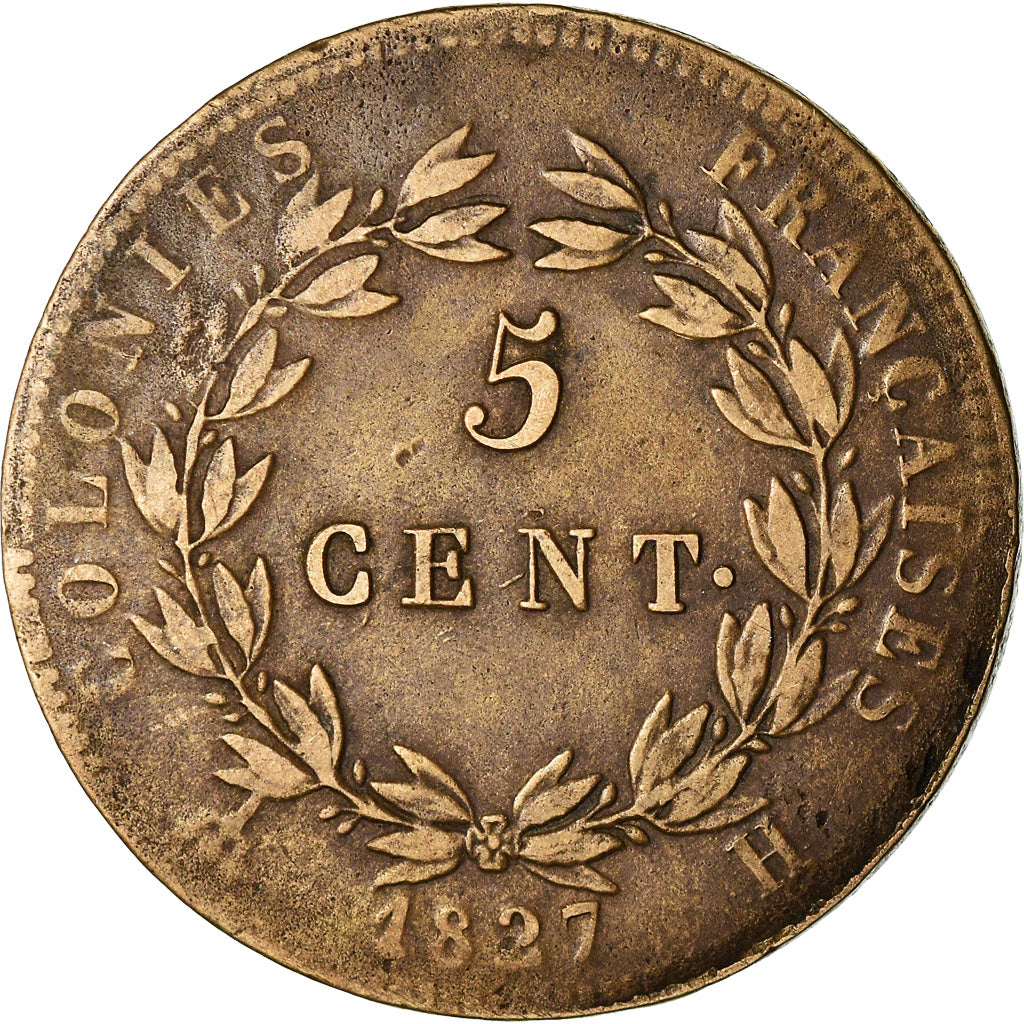 Coin, FRENCH COLONIES, Charles X, 5 Centimes, 1827, La Rochelle, EF(40-45)