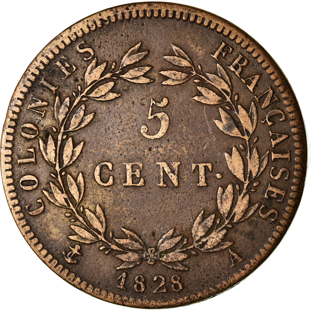 Coin, FRENCH COLONIES, Charles X, 5 Centimes, 1828, Paris, EF(40-45), Bronze