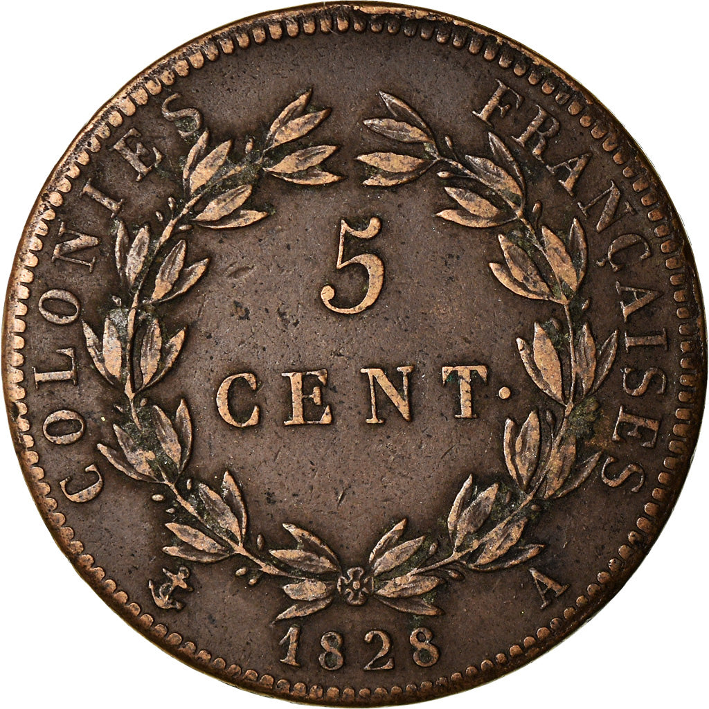 Coin, FRENCH COLONIES, Charles X, 5 Centimes, 1828, Paris, EF(40-45), Bronze