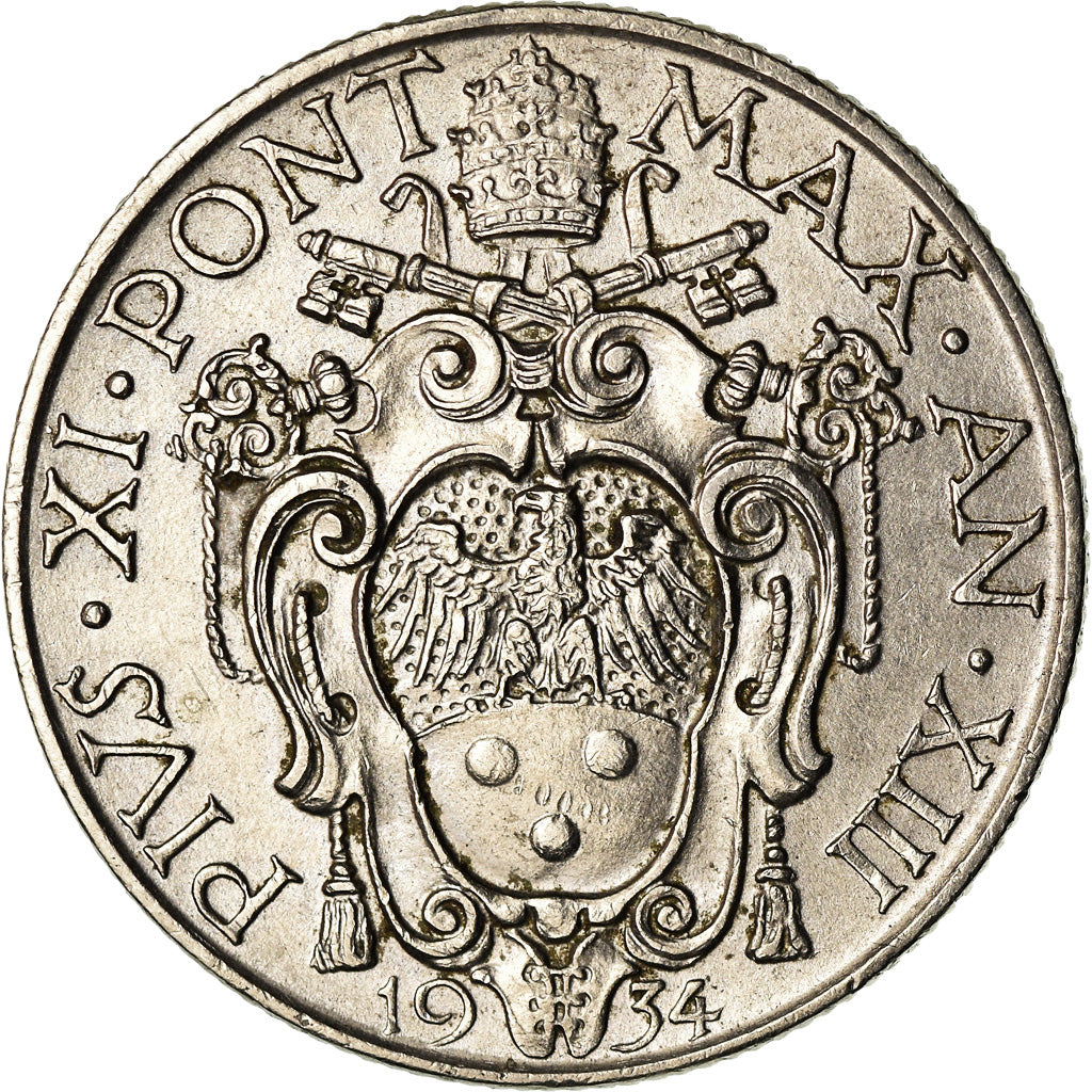 Coin, VATICAN CITY, Pius XI, Lira, 1934, EF(40-45), Nickel, KM:5