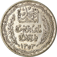Coin, Tunisia, Ahmad Pasha Bey, 20 Francs, 1934, Paris, EF(40-45), Silver
