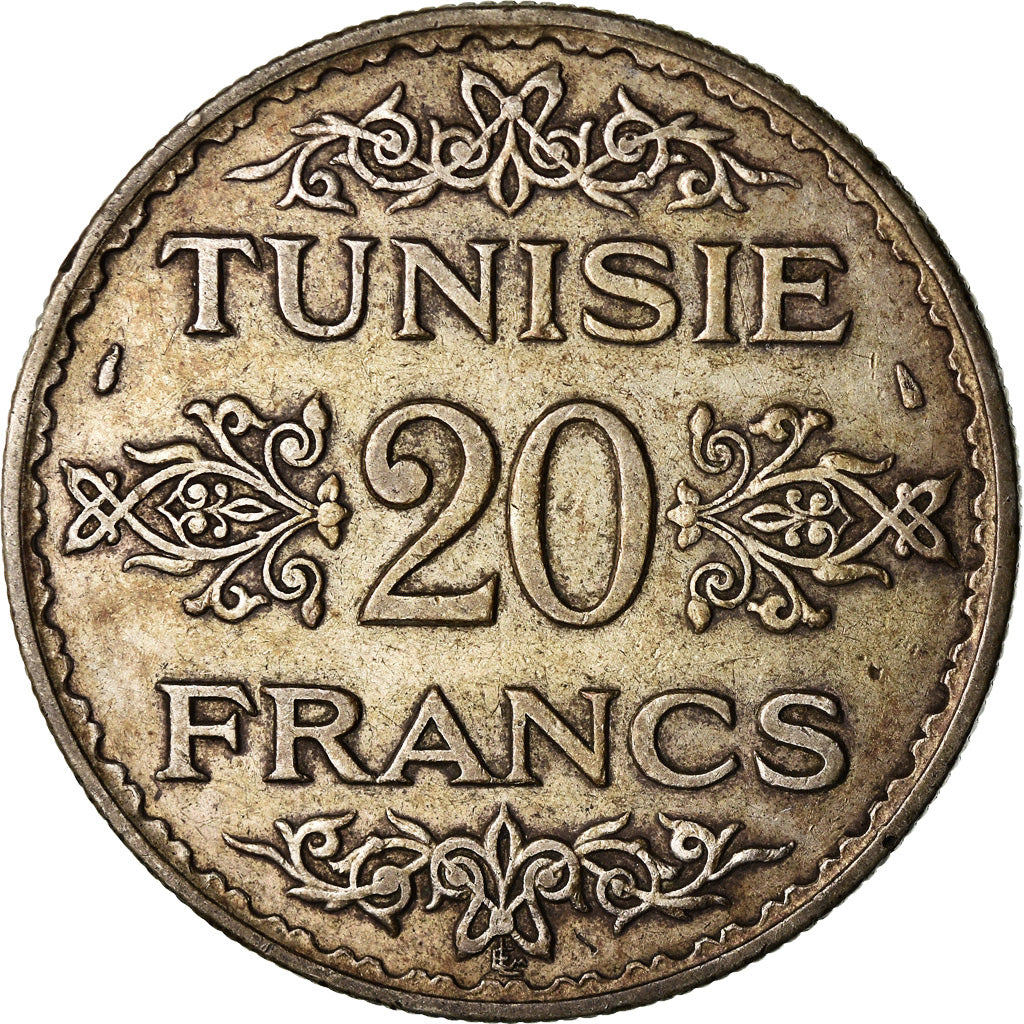 Münze, Tunesien, Ahmad Pasha Bey, 20 Francs, 1934, Paris, SS, Silber, KM:263