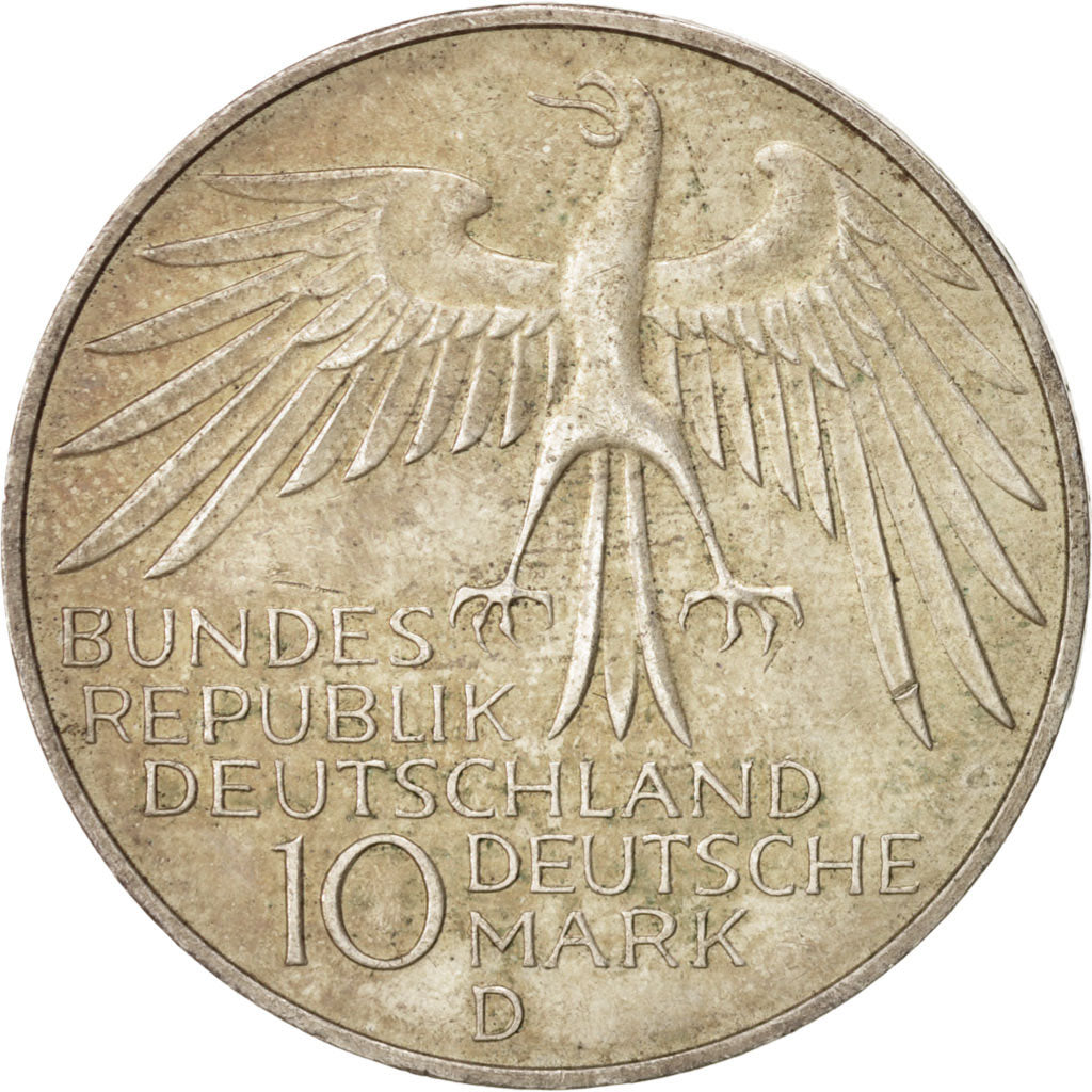 GERMANY - FEDERAL REPUBLIC, 10 Mark, 1972, Munich, AU(55-58), Silver, KM:133