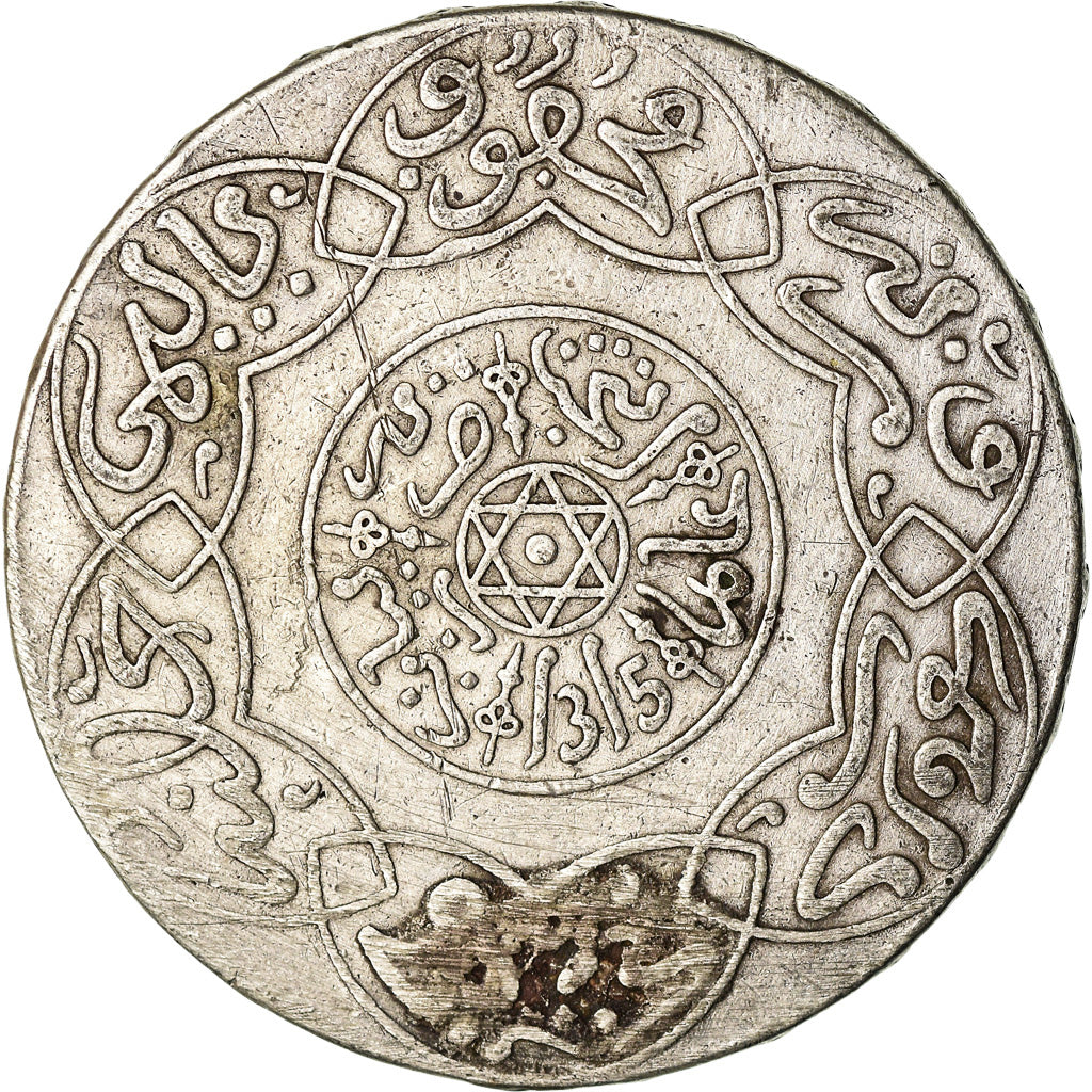 Coin, Morocco, 'Abd al-Aziz, 5 Dirhams, 1897, Paris, VF(30-35), Silver, KM:12.2