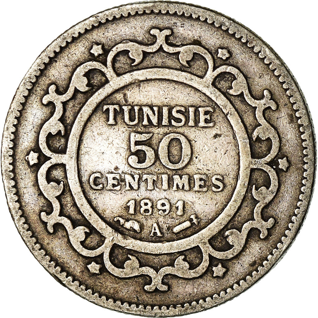 Coin, Tunisia, Ali Bey, 50 Centimes, 1891, Paris, EF(40-45), Silver, KM:223