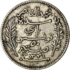 Coin, Tunisia, Muhammad al-Nasir Bey, 50 Centimes, 1916, Paris, EF(40-45)