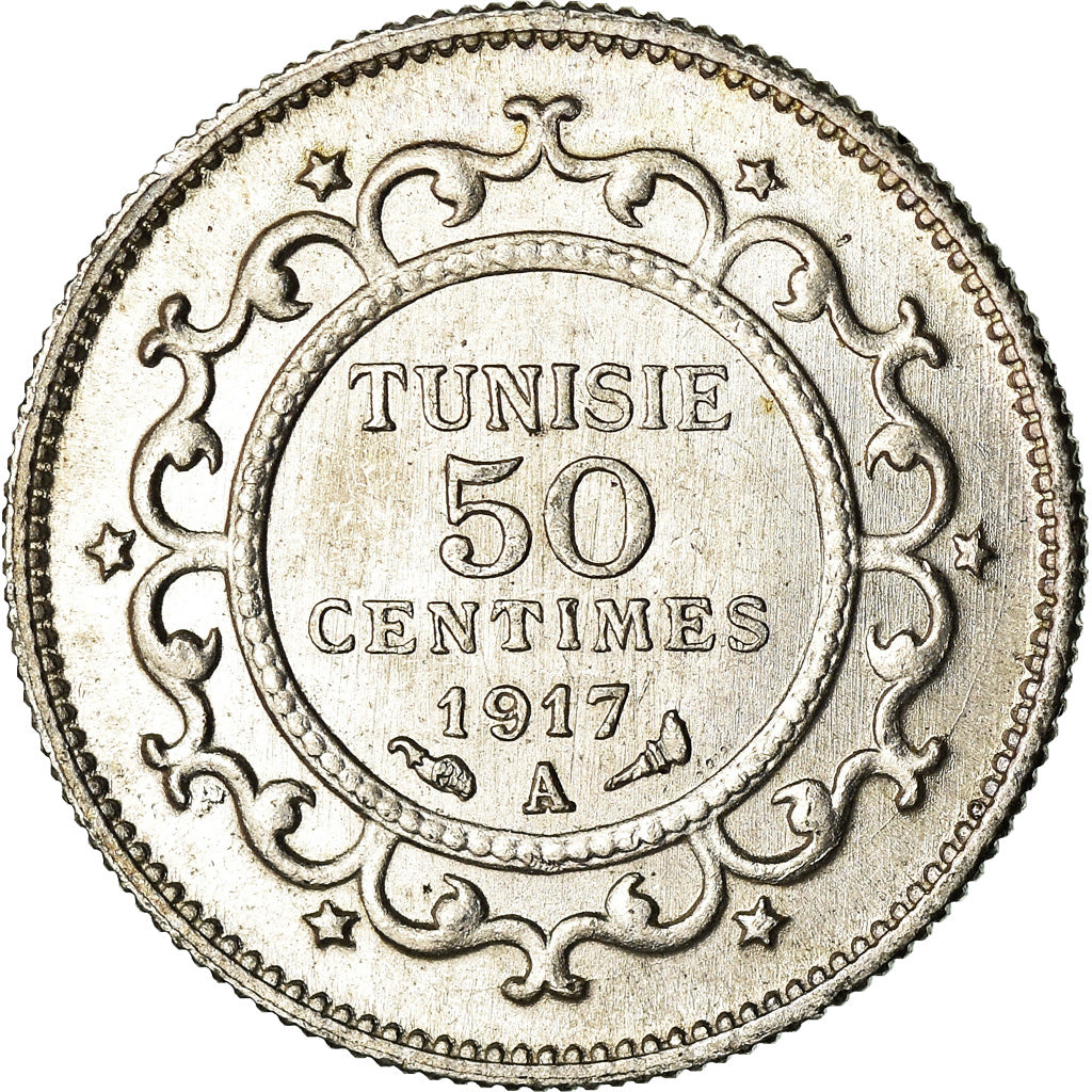 Münze, Tunesien, Muhammad al-Nasir Bey, 50 Centimes, 1917, Paris, VZ, Silber