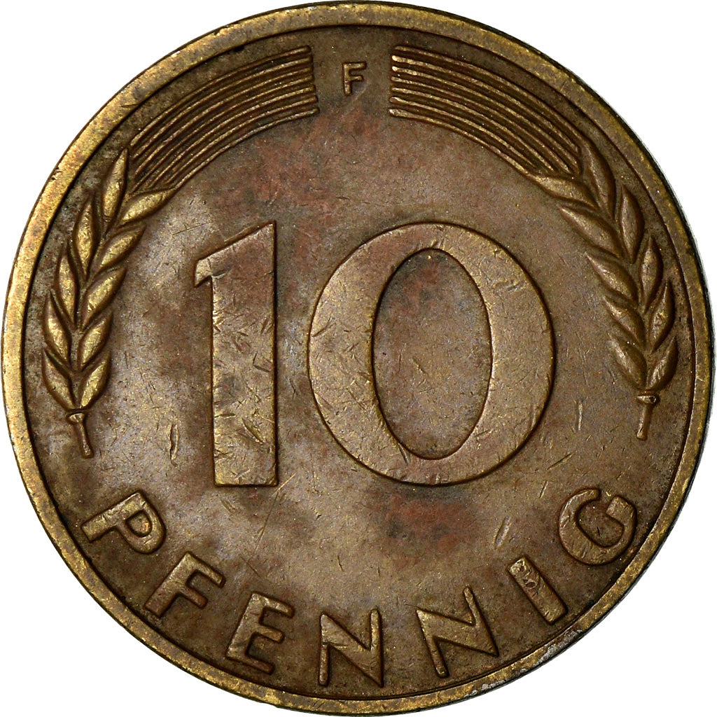 Munten, Federale Duitse Republiek, 10 Pfennig, 1969, Munich, FR+, Brass Clad