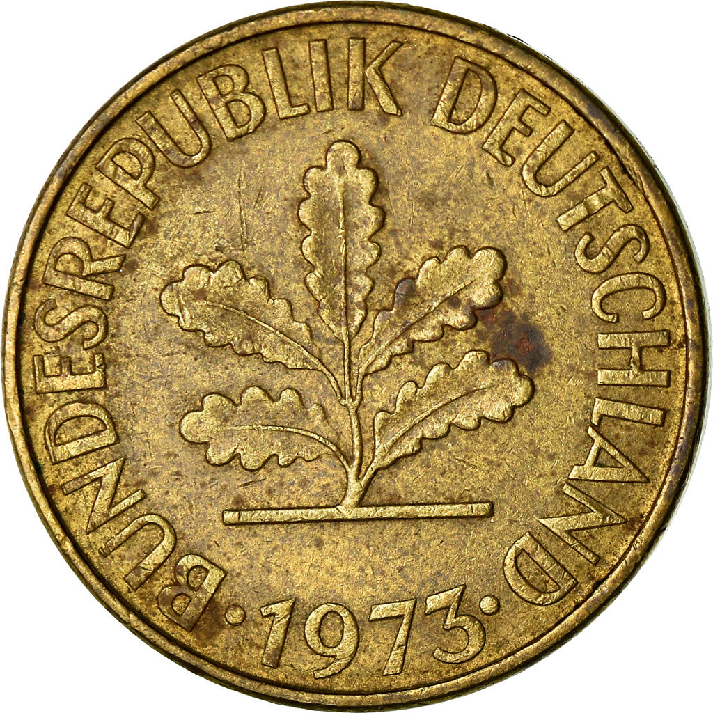 Moneta, Niemcy - RFN, 10 Pfennig, 1973, Stuttgart, VF(30-35), Mosiądz powlekany