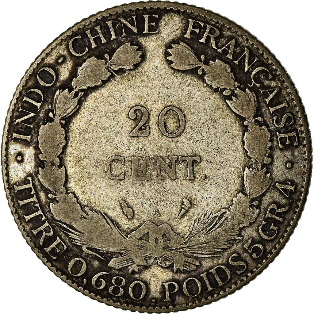 Coin, FRENCH INDO-CHINA, 20 Cents, 1922, Paris, VF(20-25), Silver, KM:17.1