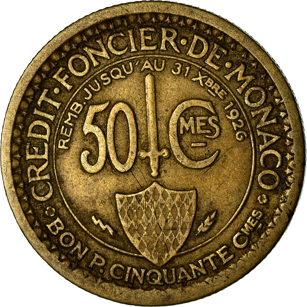 Coin, Monaco, Louis II, 50 Centimes, 1924, EF(40-45), Aluminum-Bronze, KM:110
