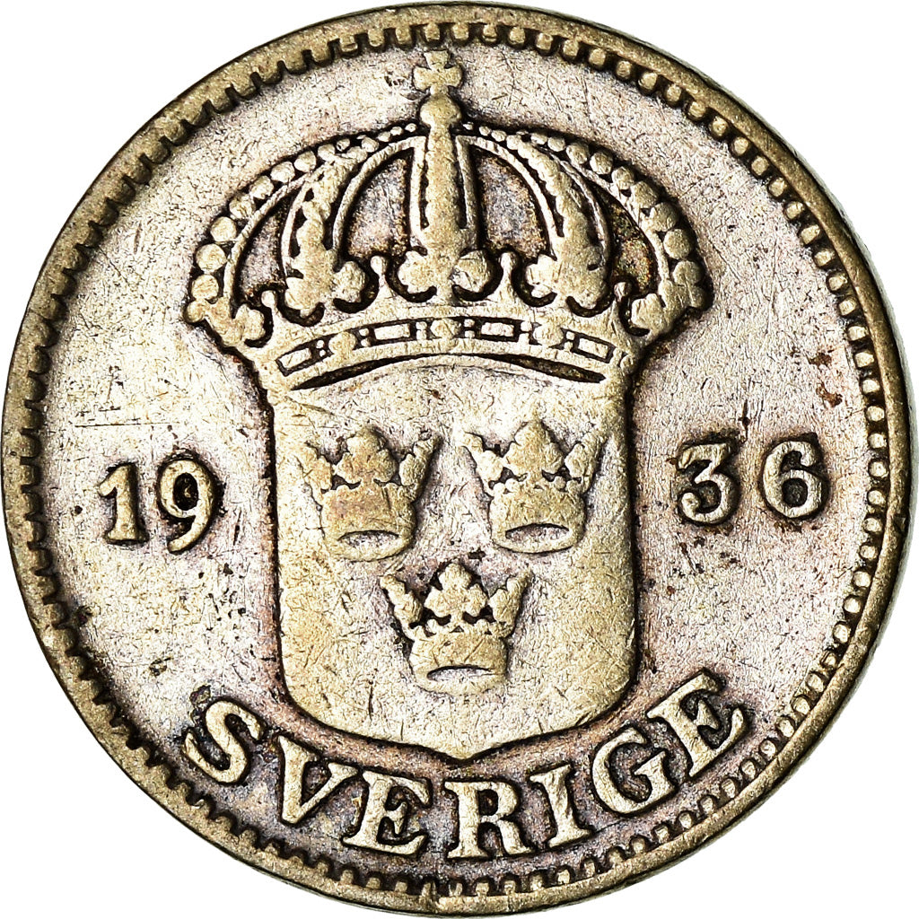 Coin, Sweden, Gustaf V, 25 Öre, 1936, EF(40-45), Silver, KM:785