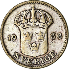 Coin, Sweden, Gustaf V, 25 Öre, 1936, EF(40-45), Silver, KM:785