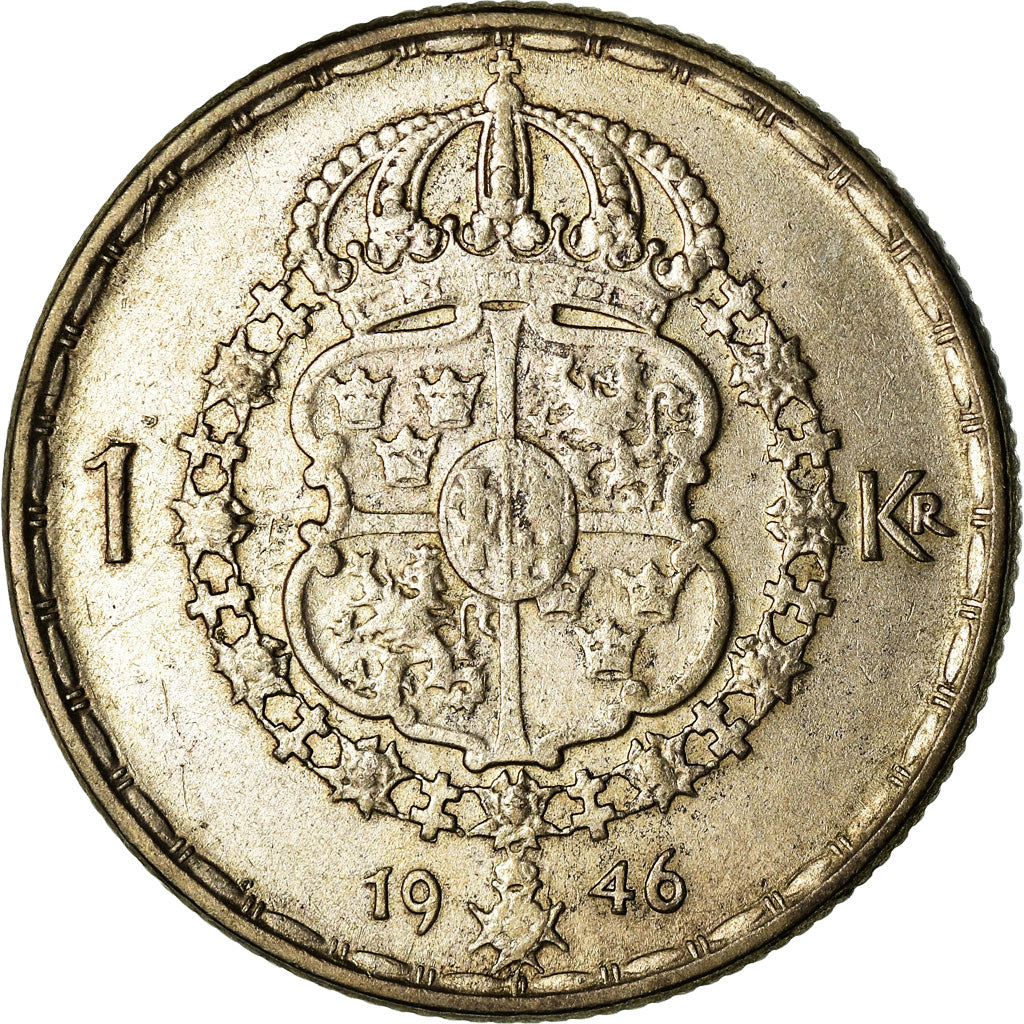 Moneta, Svezia, Gustaf V, Krona, 1946, BB, Argento, KM:814
