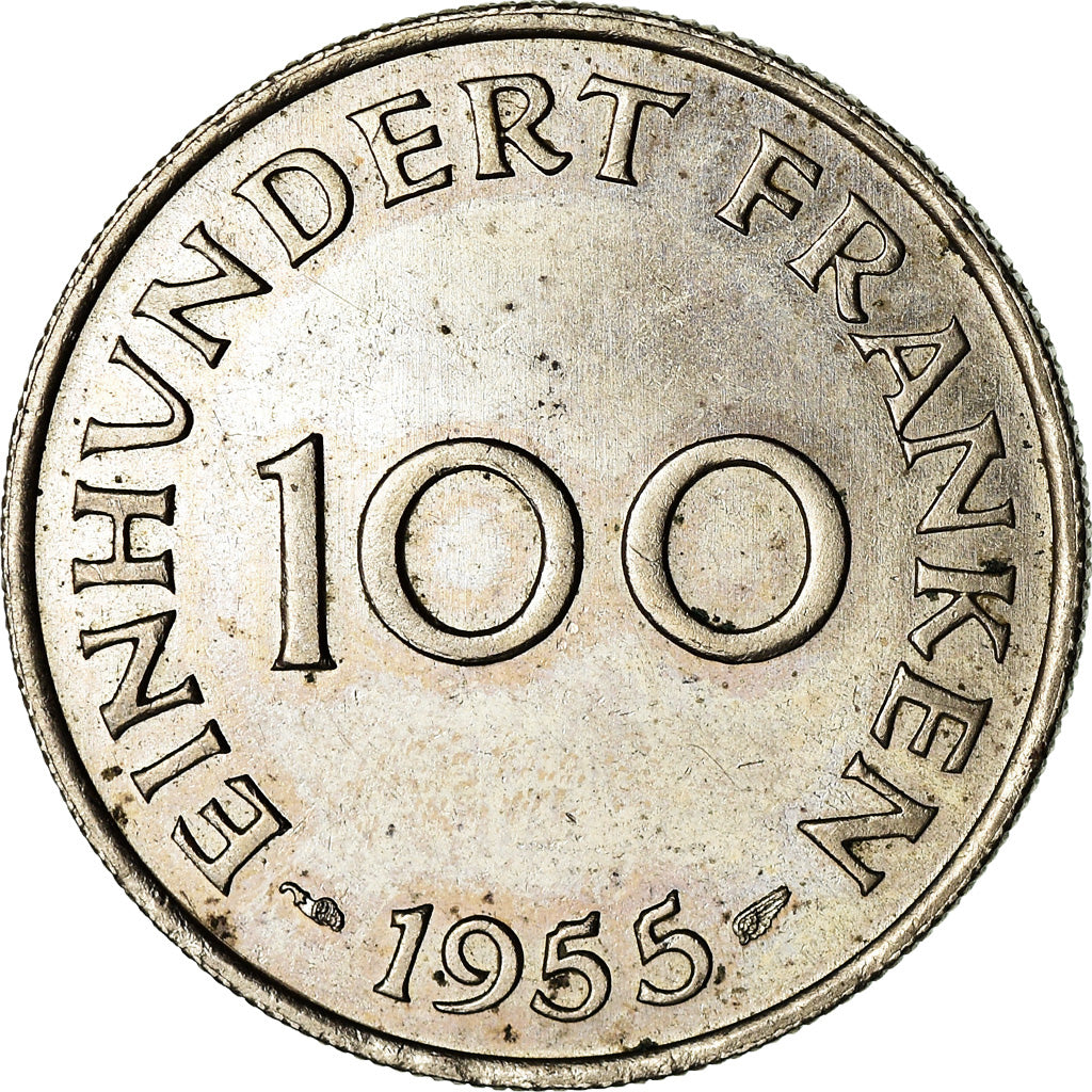Coin, SAARLAND, 100 Franken, 1955, Paris, EF(40-45), Copper-nickel, KM:4