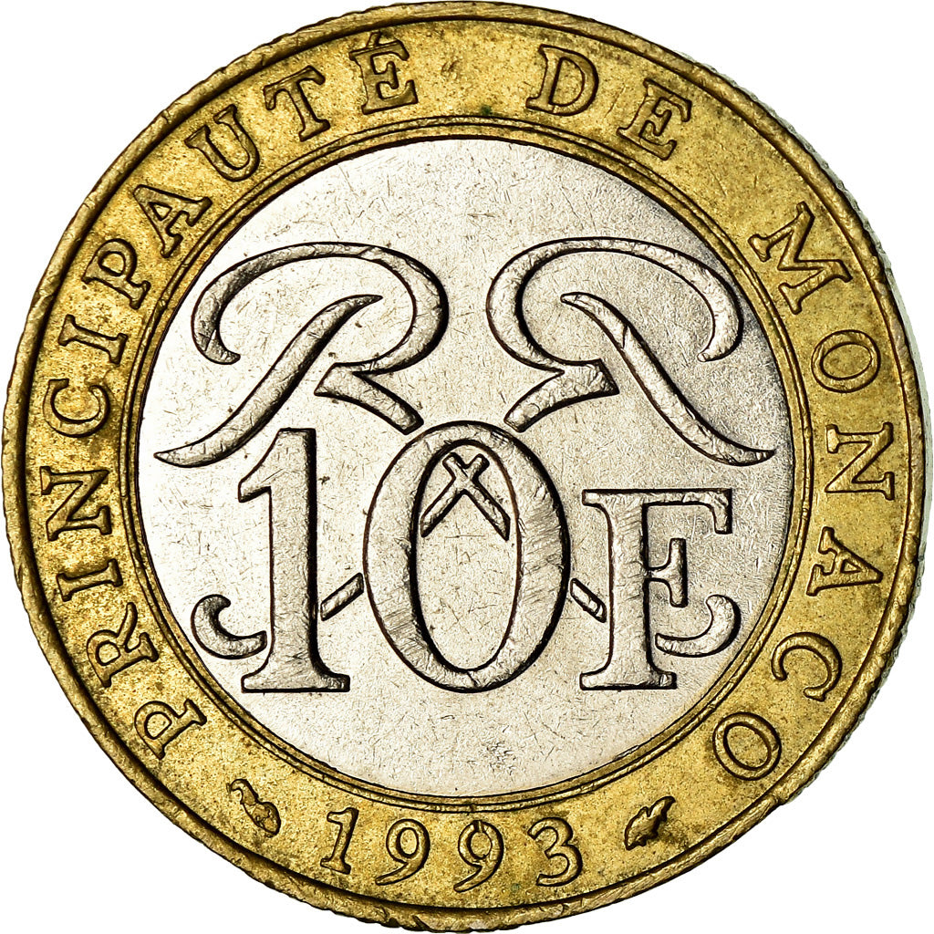 Coin, Monaco, Rainier III, 10 Francs, 1993, EF(40-45), Bi-Metallic, KM:163
