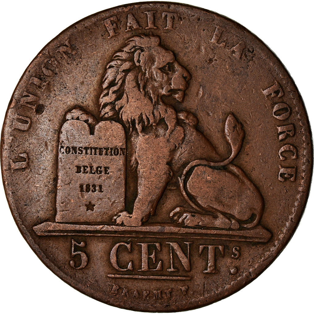 Coin, Belgium, Leopold I, 5 Centimes, 1837, EF(40-45), Copper, KM:5.1