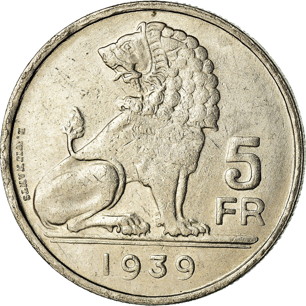 Coin, Belgium, 5 Francs, 5 Frank, 1939, AU(50-53), Nickel, KM:117.1