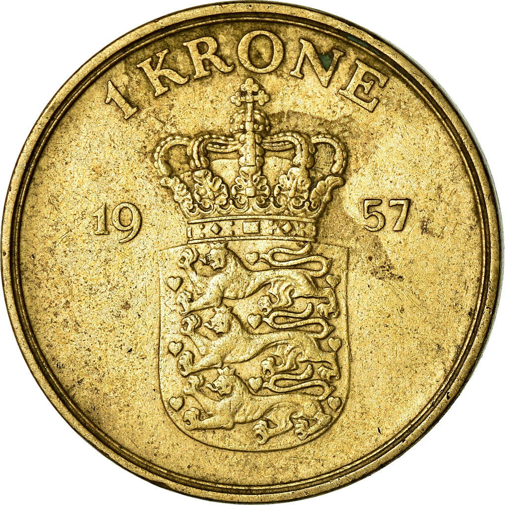 Coin, Denmark, Frederik IX, Krone, 1957, Copenhagen, EF(40-45), Aluminum-Bronze