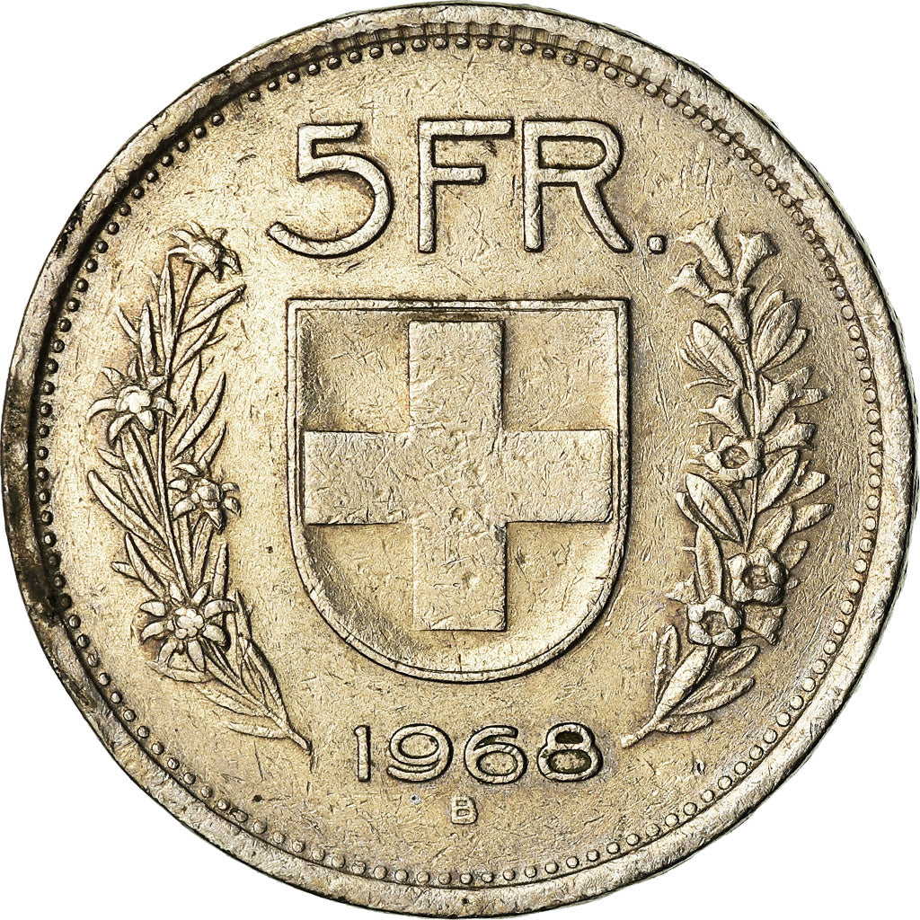 Coin, Switzerland, 5 Francs, 1968, Bern, VF(30-35), Copper-nickel, KM:40a.1