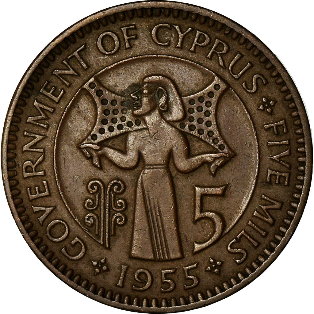 Moneta, Cipro, 5 Mils, 1955, BB+, Bronzo, KM:34