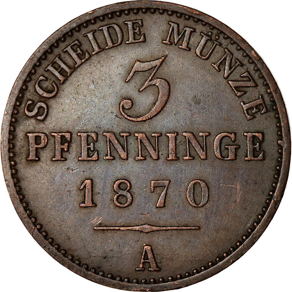Coin, German States, PRUSSIA, Wilhelm I, 3 Pfennig, 1870, Berlin, AU(50-53)