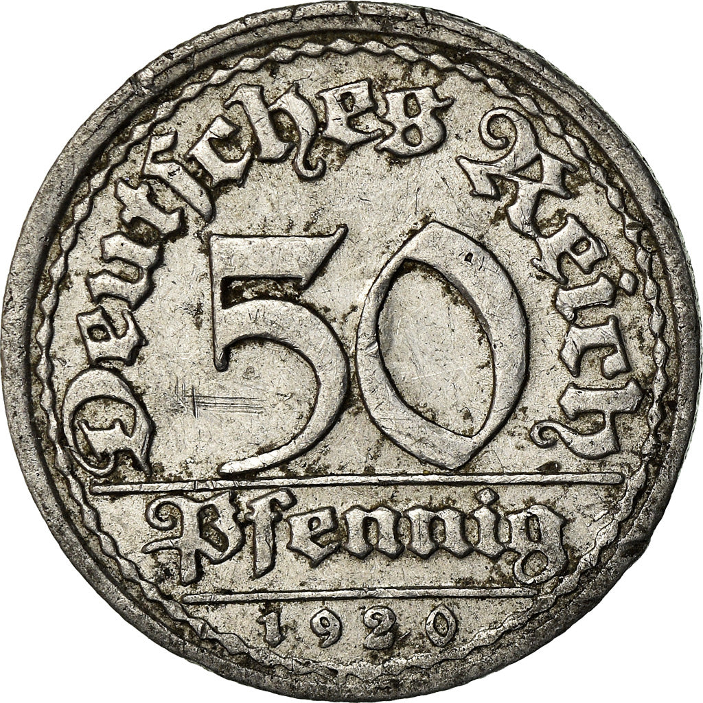 Munten, Duitsland, Weimarrepubliek, 50 Pfennig, 1920, Stuttgart, FR+, Aluminium