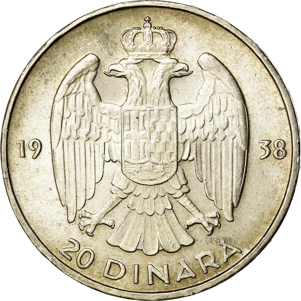 Coin, Yugoslavia, Petar II, 20 Dinara, 1938, AU(50-53), Silver, KM:23