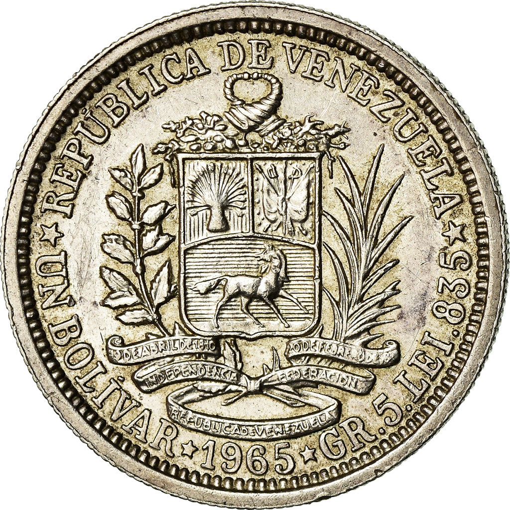 Coin, Venezuela, Bolivar, 1965, AU(50-53), Silver, KM:37a