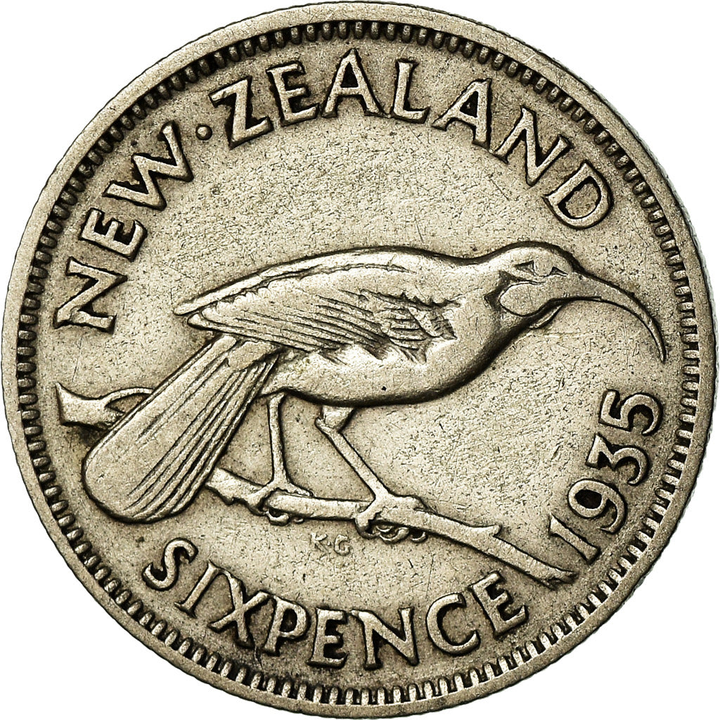 Coin, New Zealand, George V, 6 Pence, 1935, VF(20-25), Silver, KM:2