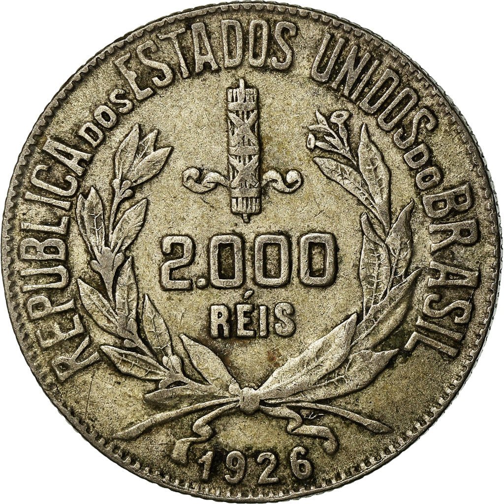 Coin, Brazil, 2000 Reis, 1926, EF(40-45), Silver, KM:526